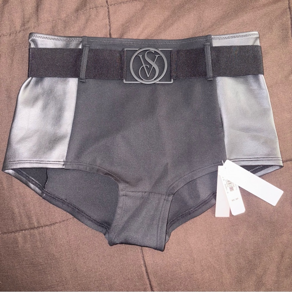 NWT Victoria’s Secret Black Faux Leather Boyshort Bikini Bottom - Picture 4 of 11